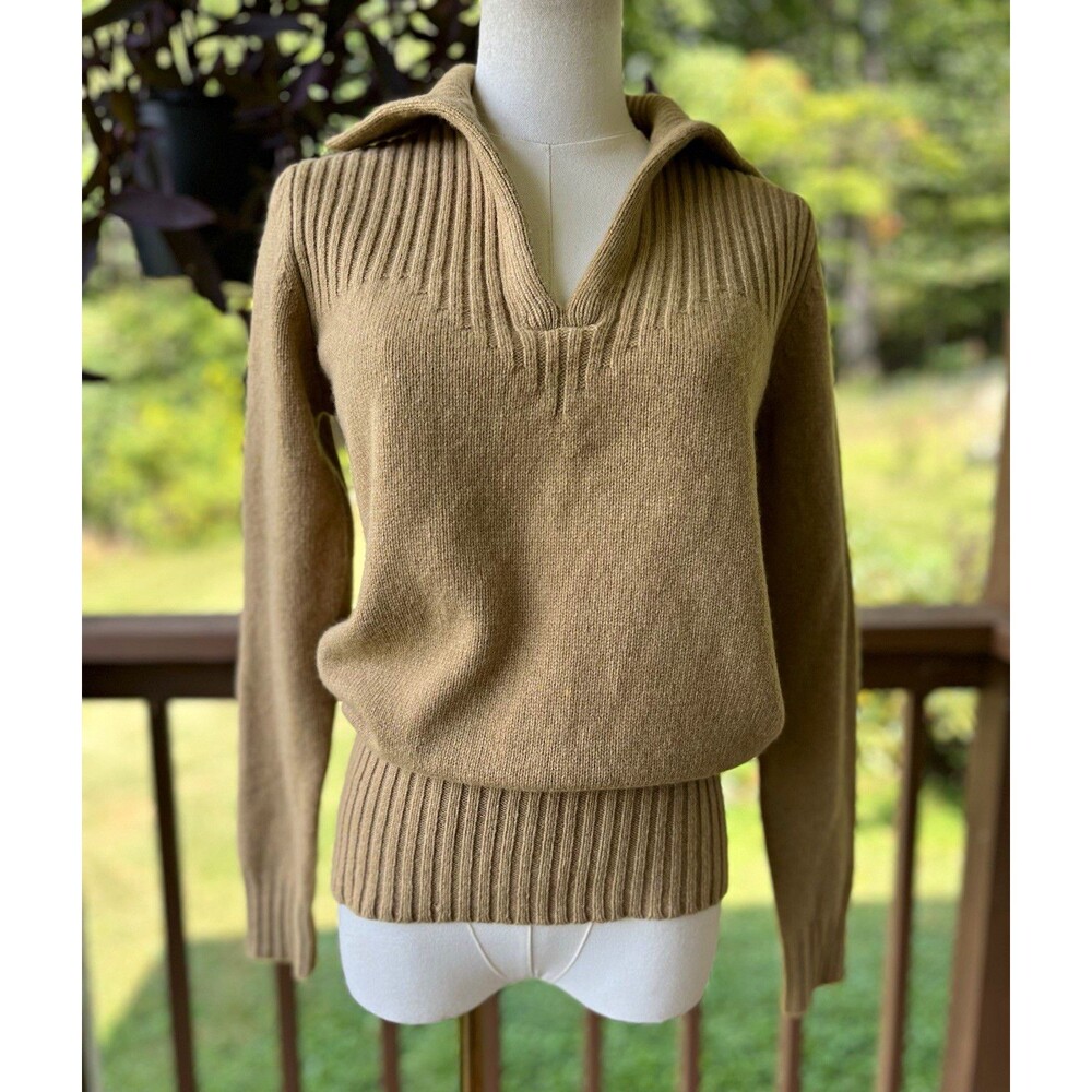 Dalton Womens Beige Wool Knit Ribbed V-Neck Long Sleeve Pullover Sweater 8